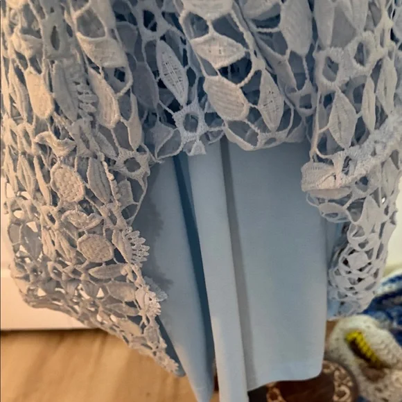 Light Blue Crochet Lace Long Sleeve Midi Dress - Picture 4 of 4